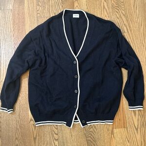 Aritzia Sunday Best Navy Cardigan with White Trim
